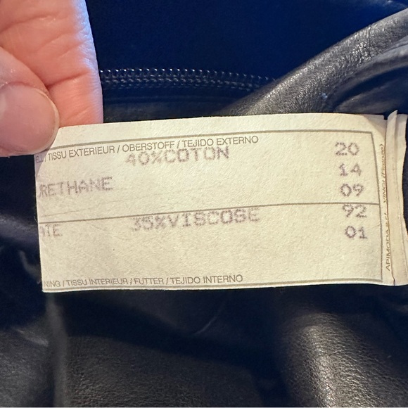 Emporio Armani Black Faux Leather Coat Zipper Front Size 52 Italian - Picture 12 of 14